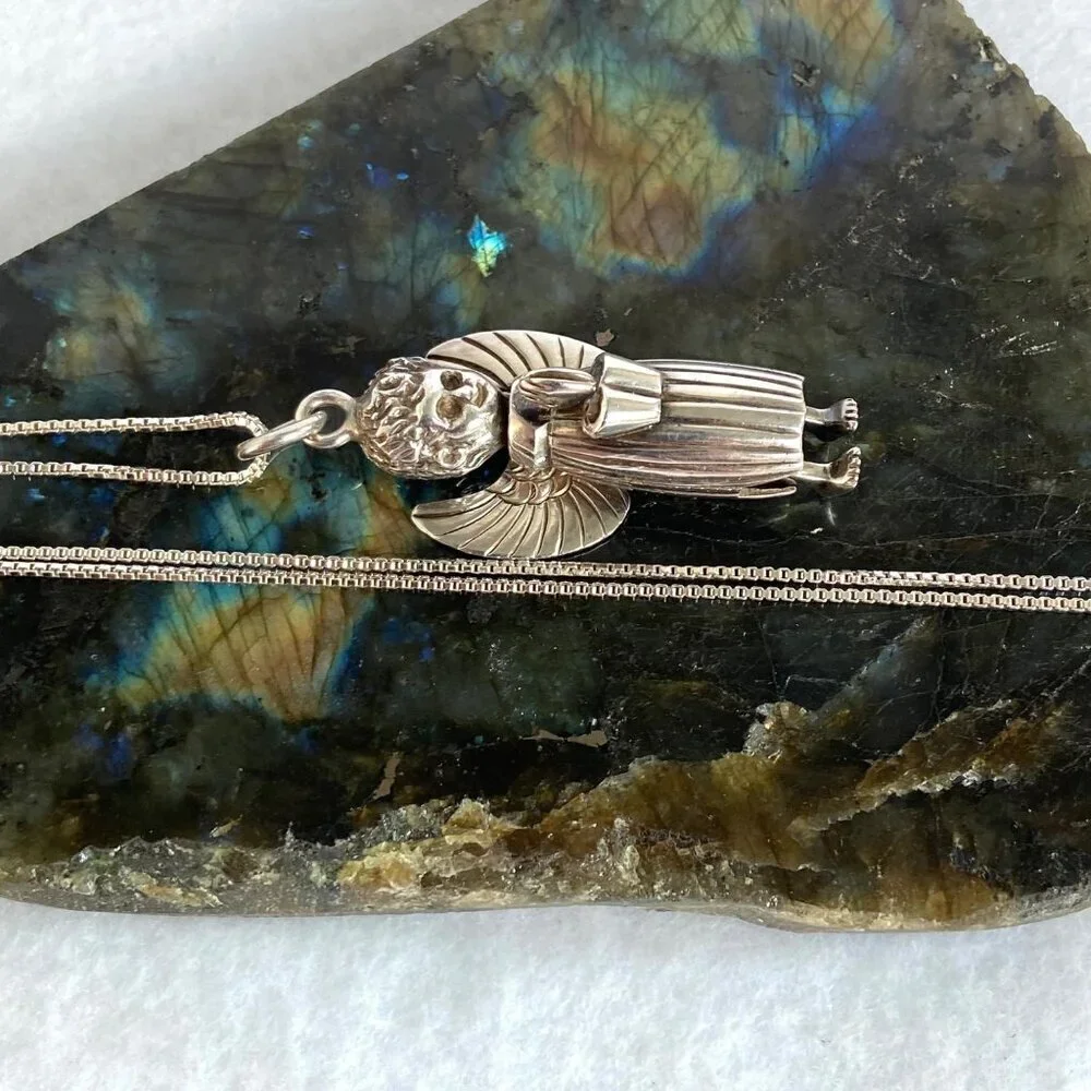 VTG Sterling Silver 925 Mexico Celia Harms Articulating Angel Pendant Necklace